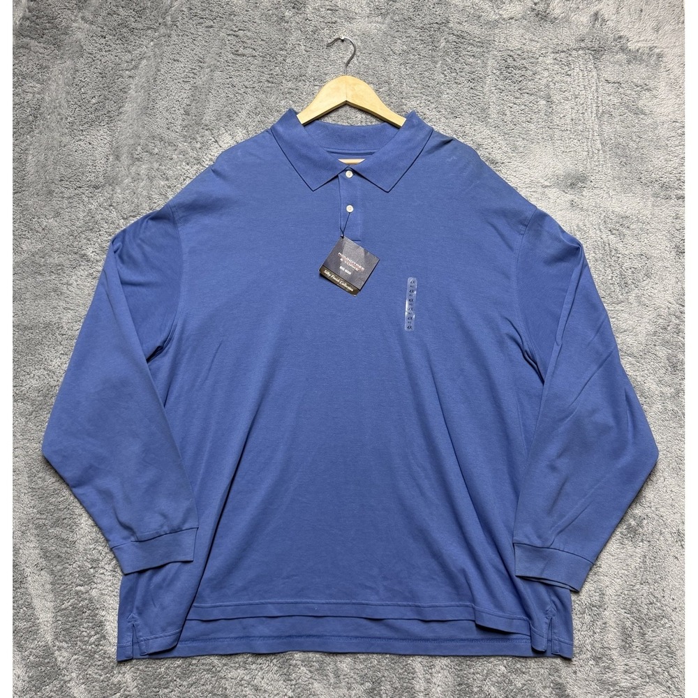 Roundtree Yorke Shirt Men 4XB Blue Polo Long Sleeve 100% Cotton Casual
